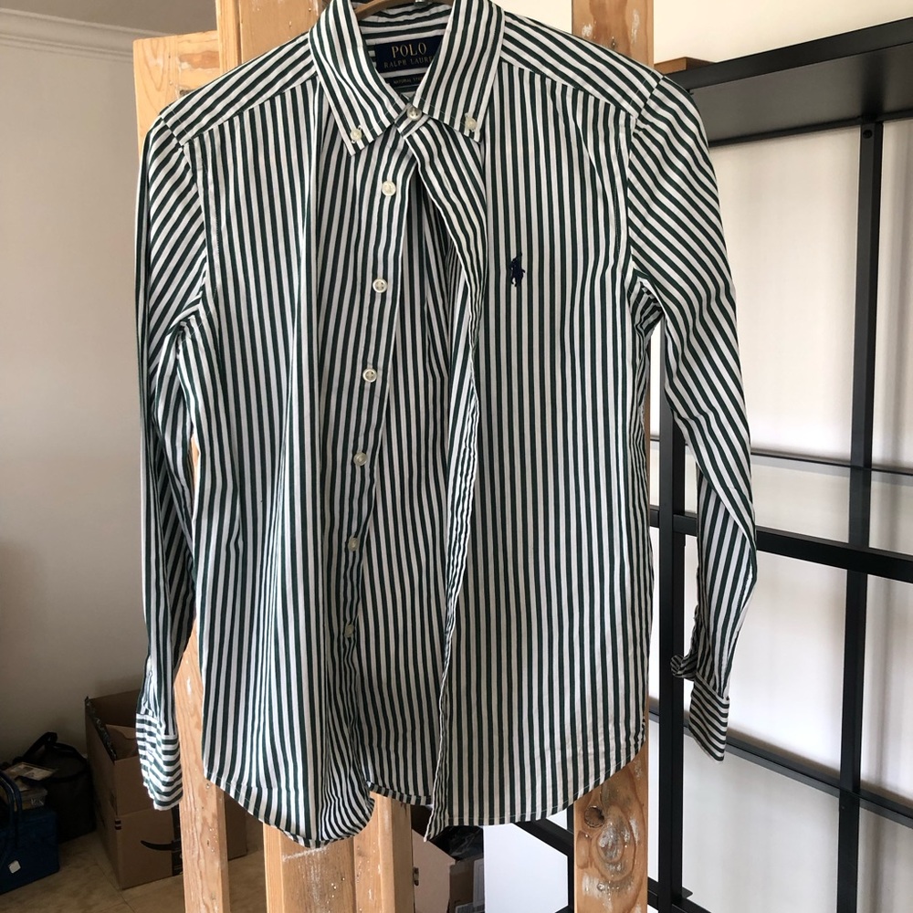 Polo by Ralph Lauren Green & White Stripe Boy’s Button-Down Shirt